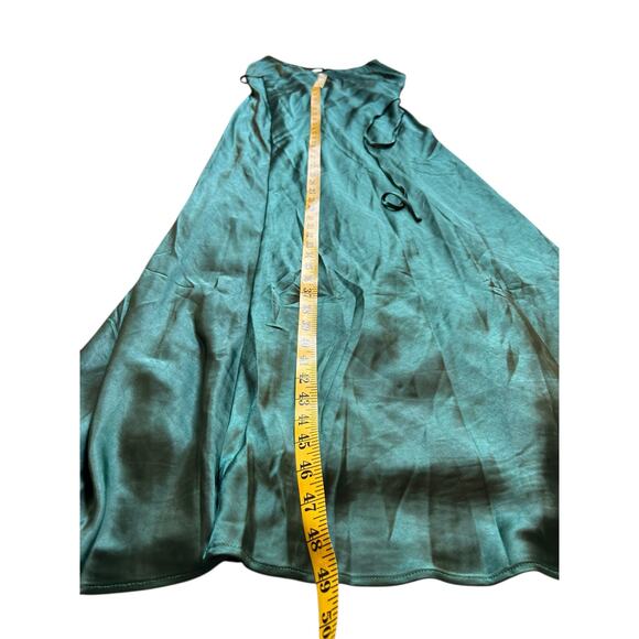 Lulus Fondly Loved Dark Green Satin Wrap Maxi Dress - Size S - Picture 7 of 16